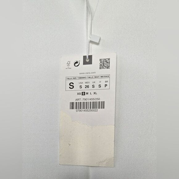 NWT Women's White Zara Padded Shoulder Midi Dress w/ Ruching V Back Size Small - Picture 9 of 10